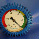 Newtowne Hyperbarics internal pressure gauge showcasing PSI measurements for monitoring hyperbaric chamber pressure.